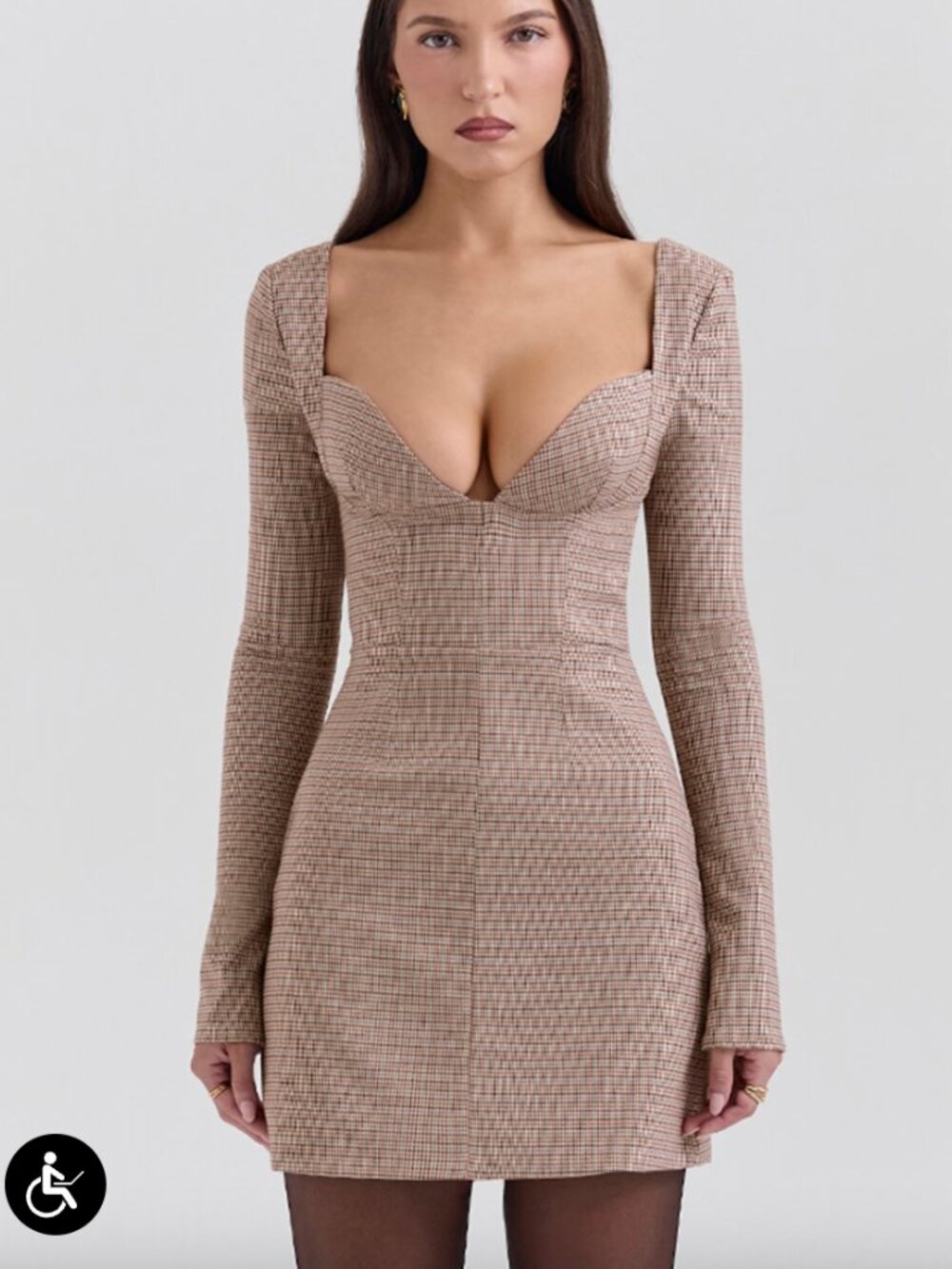 House of CB Angelie Puppytooth Check Plunge Mini Dress